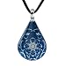 Chuvora Hand Blown Venetian Murano Glass Blue Glitter Mandala Flower Art Pendant Necklace, 17-19 inches
