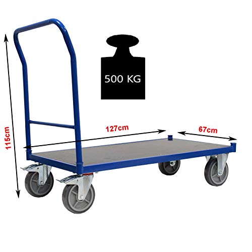 Profi Plattformwagen 500 kg Transportwagen Handwagen Magazinwagen Wagen mit XL Ladefläche 120 x 65,5cm Kommissionierwagen