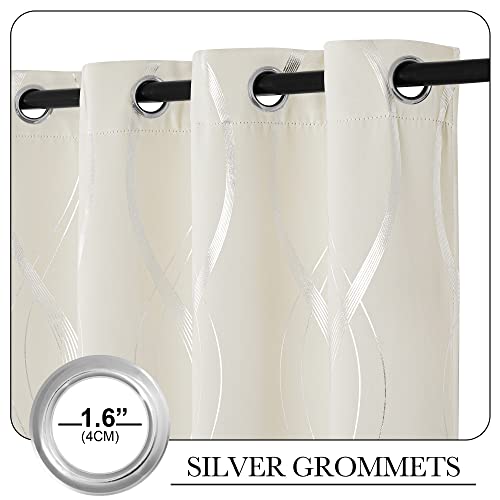 Nicetown Extra Long Blackout Curtains For Large Window, Beige, 2 Panels, 52 Inches By 102 Inches, Foil Printed Wave Lines Energy Saving Thermal Insulated Draperies For Kids Nursery Boys Bedroom #TOP2