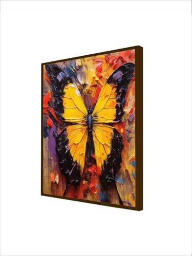Image of Artsense Painting for wall decoration Abstract wall painting for living-Golden butterfly painting for home decoration with frame-Multicolor /20x20 inches /(50x50 cm) (Golden)