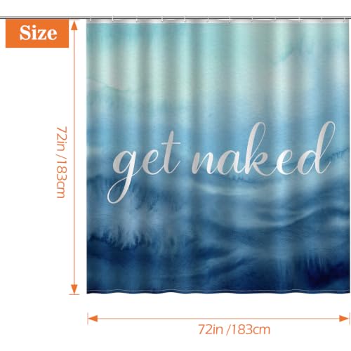 Image of Aimego Get Naked Shower Curtain Gradual Tie Dye Blue Ombre Funny Art Font Theme Shower Curtain Set with 12 Hooks for Bathroom Decor Accessories Bathtub Curtain, 72 inchx72 inch