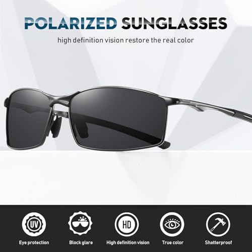 Men's Polarized Rectangular Sunglasses Ultra Lightweight Metal Frame Fishing Driving Glasses Classic Shades for Men2