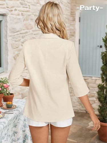 Mina Self 2025 Women's Summer Linen Blazer 3/4 Sleeve Lightweight Fully-Lined Slim Elegant Casual Work Jacket with Pockets4