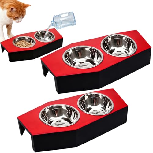 Gothic Cat Food Bowls 2Pcs Elevated Wooden Coffin Design