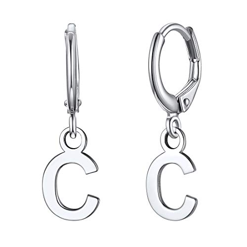 ChicSilver Initial Dangle Hoop Earrings for Women 925 Sterling Silver Personalized 26 Alphabet Letters Huggie Earrings