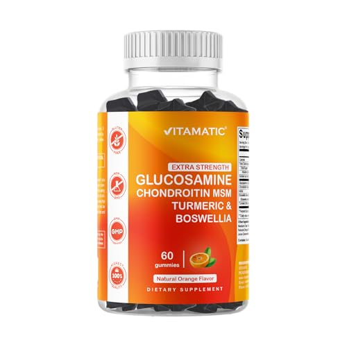 Vitamatic Extra Strength Glucosamine Chondroitin Gummies with MSM, Turmeric & Boswellia &ndash; 60...