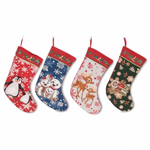 BestPysanky 4 Polar Bears, Rudolph, Penguins and Gingerbread Man Christmas Stockings 18 Inch