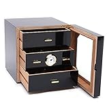 VPABES Cigar Humidor, Luxury Cedar Wood Cigar Box with Hygrometer and Humidifier, 3 Drawers Cabinet Humidor Case Holds 75-100 Cigars
