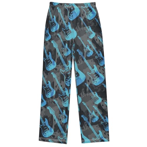 Boy's Pants Blue Vintage Electric Guitar Jogger Pants Elastic Waist Long Bottoms Trousers with Pockets 6-14 Years