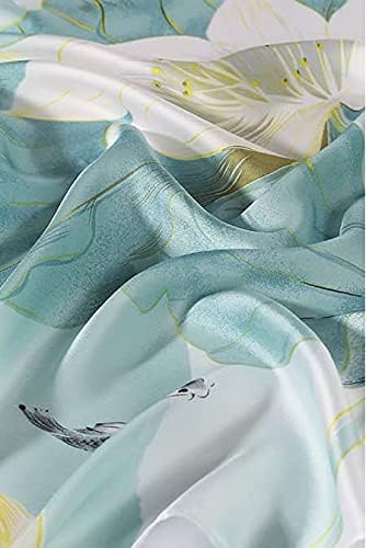 Image of Premium Silk Stole for Women | Lightweight Printed Silk Scarf & Hijab | Elegant Party (72 x 36 Inch) (Green Leaf with Dolphin)