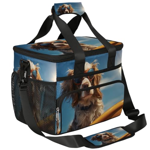 Cool Dog Insulated Picnic Backpack Lunch Box for Women Men Picnic Basket Tote Lunch Bag Picnic Bag Portable Lunch Bags for Picnic, Beach, Work, Trip,Office, Camp Dog Surfboard Surfing