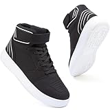 ziitop Motorcycle Boots for Men High Top Riding Shoes with Ankle Strap Lace Up Moto Sneakers Black/White