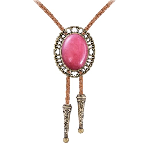 Image of Jeilwiy Bolo Tie for Men Real Stone Westwern Cowboy Ties Silver Bolos Women Leather Necktie Gift for Birthday Christmas