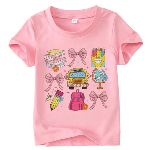 KEKEMI Toddler Girl First Day of School Shirts Kindergarten Bow T-Shirt Kid Back to School Outfits Cute Preschool Tees 3-8Y