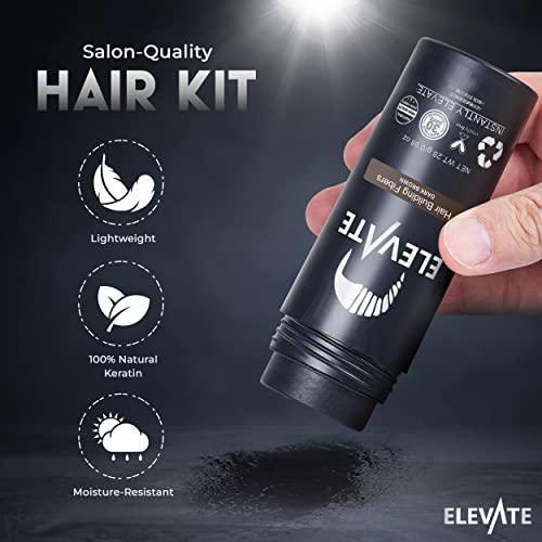 ELEVATE Hair Perfecting 3-in-1 Kit Set Includes Natural Thickening Fibers, Applicator Pump Nozzle & Locking Hold Spray | Instantly Conceal Balding Areas (Dark Brown)