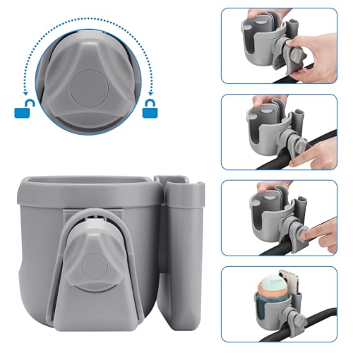 Accmor Stroller Cup Holder with Phone Holder, Bike Cup Holder, Universal Cup Holder for Uppababy Nuna Doona Strollers, 2-in-1 Cup Holder for Walker, Wheelchair, Scooter - 6