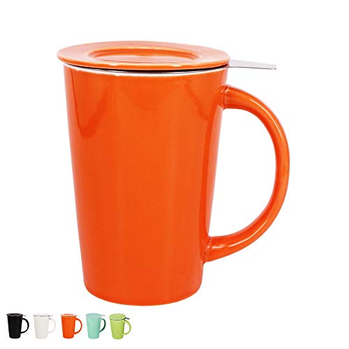 BPFY 12 Ounce Porcelain Tea Mug With Infuser and Lid, Ceramic Coffee Cup