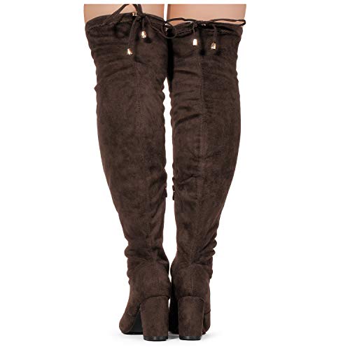 RF ROOM OF FASHION Women's Wide Calf Chateau Over The Knee Stretch Boots Brown SU Size.7.5
