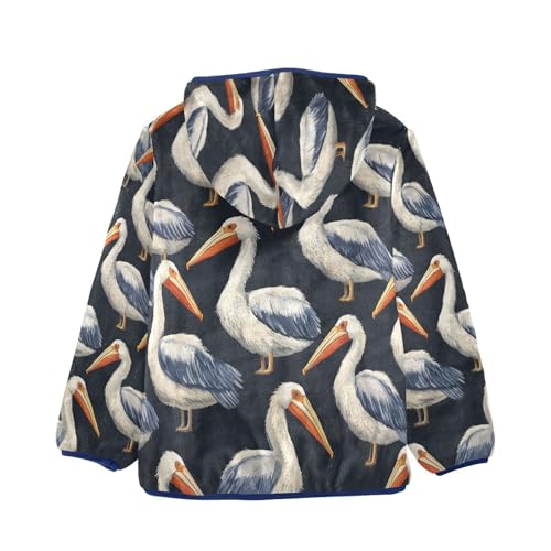 Cute Pelican Pattern Print Toddler Fleece Jacket Girl Boys Hooded Fleece Jacket Coat Warm Outwear Zip-up 3-10T2