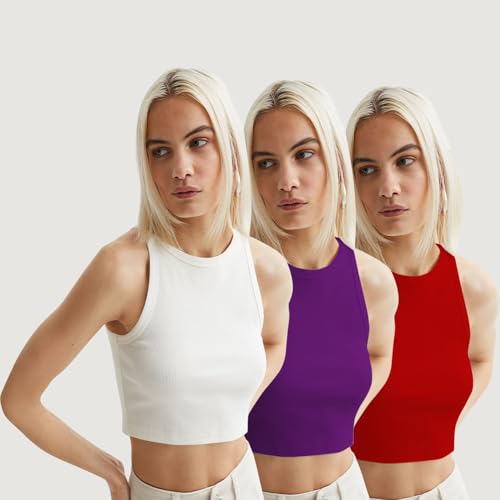 Image of KERI PERRY Tops for Women Crop Top for Women's Tank Activewear Tee Sports Western Casual Cotton Camisole Pack of 3 Combo