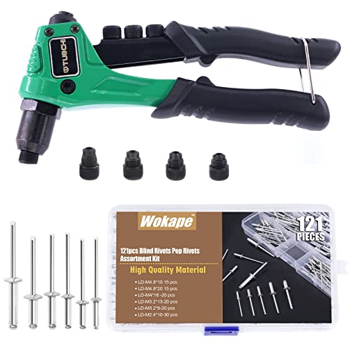Wokape 121Pcs Rivet Gun with Aluminum Blind Rivets Assortment Kit ...