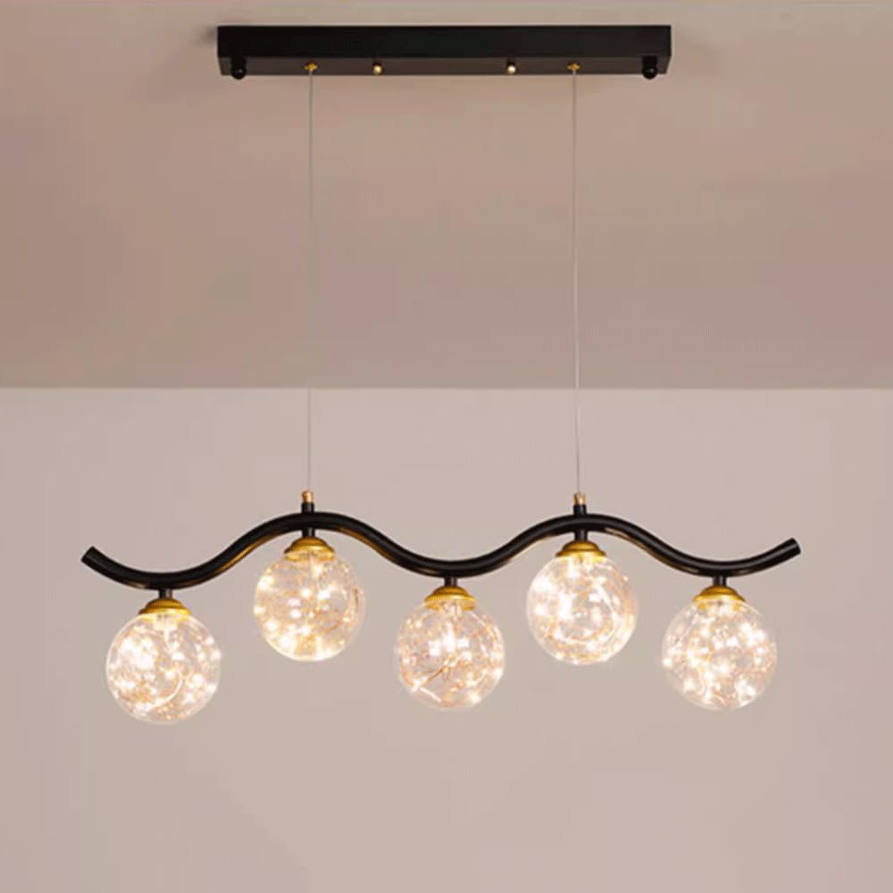 HYJAUSXB Ceiling Light Chandelier 5-Light Dining Room Glass Shade Wave LED Hanging Lighting Above Table Pendant 40W 3-Color Variable Flush-Mounted Lamp