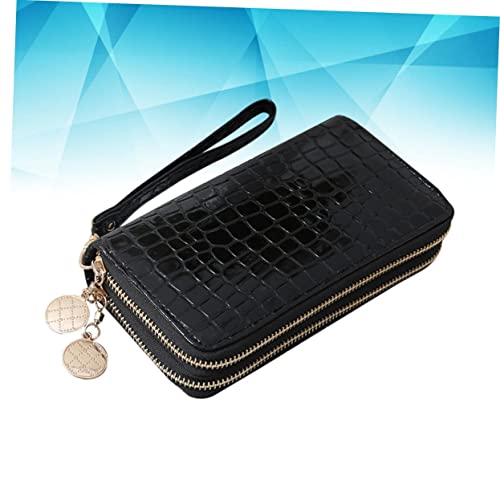 BESPORTBLE Portable PU Leather Double Zipper Wallet for Women Large Capacity Long Clutch Purse with Multi Slots for Cards Cash Coins and Phone Storage Closure Black Patent Finish3