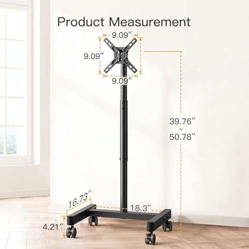 Image of Perlegear Rolling TV Stand, Mobile TV Stand on Wheels for 13-50 inch TVs with Height Adjustment & 30 Tilt, Portable TV Cart with Wheels Holds 44lbs, Max VESA 200x200mm