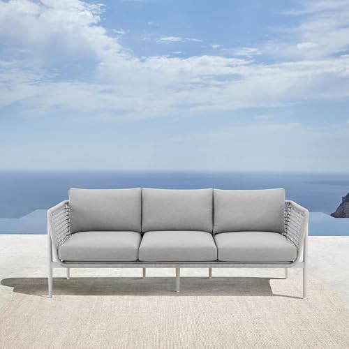 Oakestry Rhodes Modern Outdoor Patio Sofa in Light Gray Weather-Resistant 3-Seater Outdoor...