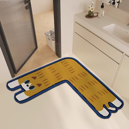 L字型回転角 玄関マット お風呂マット かわいい おしゃれ 吸水 バスマット 速乾 洗える 室内 (カラー 21,80*80cm)