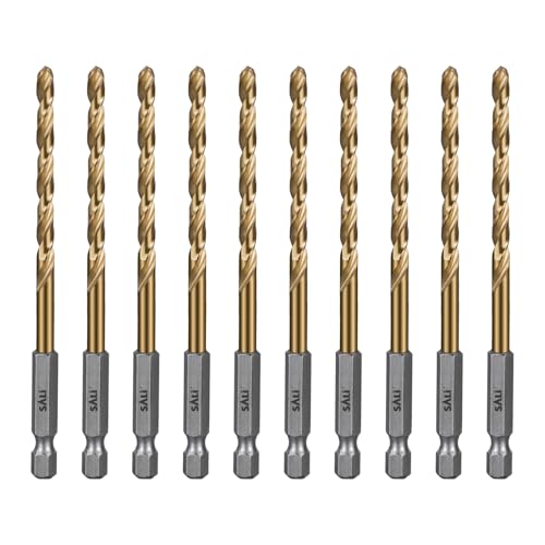 SALI Cobalt Drill Bit Set 10 Pack 3/16 Inch High Speed Steel Hex Shank Jobber Drill Bits for Hardwood Aluminum Metal Copper Alloyed Steel