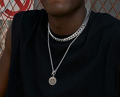 Rotatable Smile Cry Sunflower Change Mood Choker Necklace for Men Women Anti Anxiety Fidget Peace Spinner Pendant Inspirational Statement Titanium Stainless Steel Couple Chain Boyfriend Girlfriend Valentine Birthday Gifts4