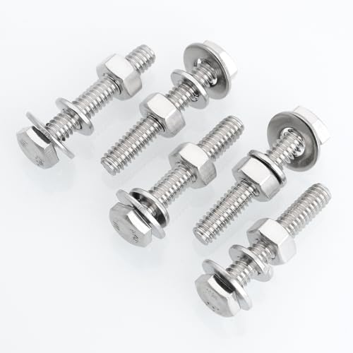 Mywish 304-W6-SILVER-1/4-20*1-1/2-10SETS 10 Sets) 1/4-20X1-1/2 Hex Head Nuts And Bolts With Flat & Lock Washers, 304 Stainless Steel 18-8, Fully Threaded thumb #2