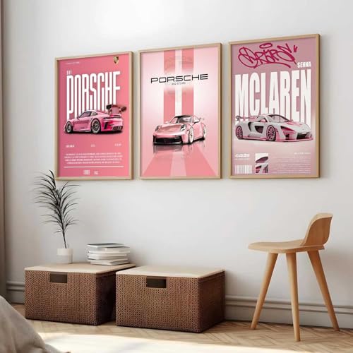 Image of kotart Big Sports Cars Framed Posters Gift Items for Boys Room Wall Decoration Bedroom Living Room Office Studio Decor | Car Poster Frame for Wall Decor Set Of 3 Size | Design 925 Beige (20x30 Inch)