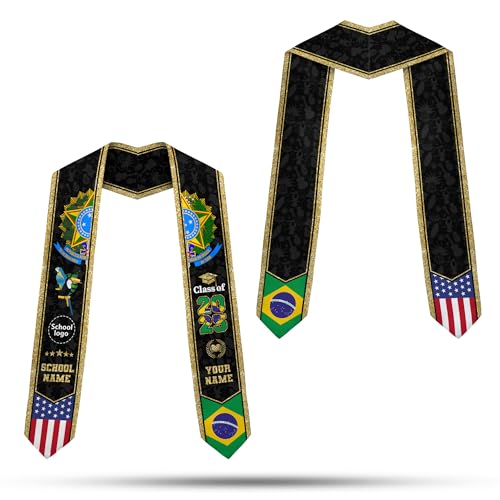 MonkeyVan Personalized Brazil Graduation Stole, Brazilian Graduation Sash, Brazil Flag Graduation Stole, Class of 2025 Bz4