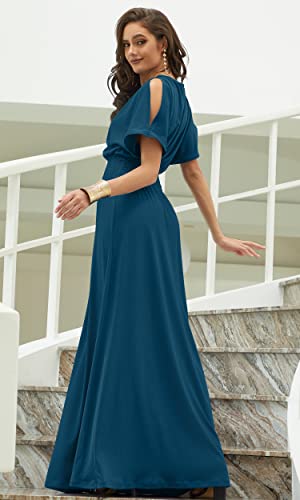 Image of KOH KOH Womens Split Sleeves Smocked Elegant Cocktail Long Maxi Dress