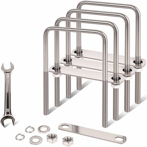 Image of 4 Pcs M10 Square U Bolts 4 Inch Wide, 3 /8 inch x 4 inchW x 7 inch L | 304 Stainless U Bolt Heavy Duty with Nuts, Bolt Plate and Washers,4 inch u bolt,Metric bolts