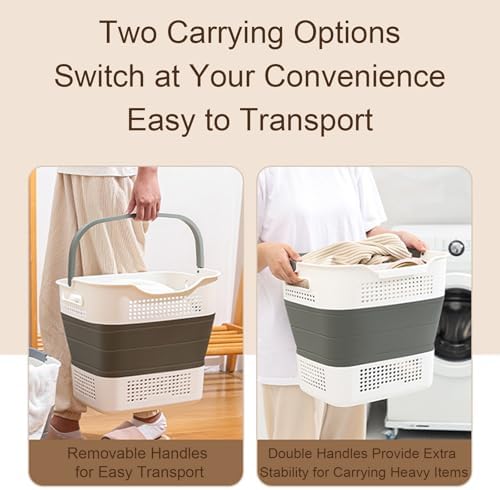 Collapsible Portable Laundry Basket with Dual Handles, Plastic Hamper for Clothes & Small Underwear, Space-Saving Organizer (Pink)