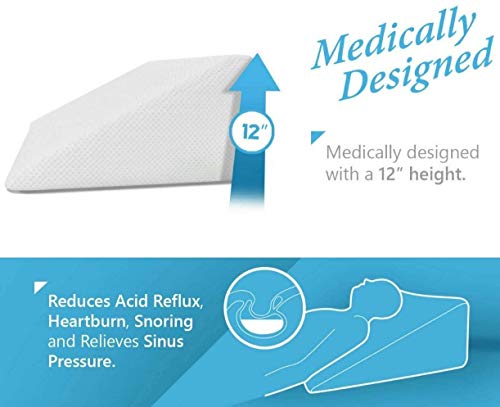 Cushy Form Bed Wedge Pillow - 1.5 Inch Memory Foam Top (25 x 24 x 12 Inches) Best for Sleeping, Reading, Rest or Elevation - Breathable and Washable Cover (12 Inch Wedge, White) - Thumbnail 5