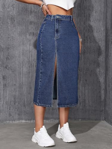 Image of GRECIILOOKS Denim Skirt for Women | Long Skirt for Women | Skirt for Women | Denim Skirt for Women Long | Pencil Skirt for Women