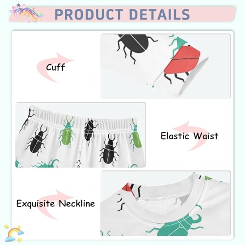 Pajama Sets Long Sleeve Colorful Bugs Pattern Print Soft Comfy Sleepwear 2 Piece PJS 3-8T4