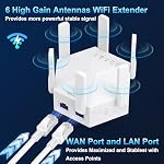 2024 WiFi Extender signal Booster pour la maison puissante 6 Antennes WiFi Booster - jusqu'à 10000 Couverture de pi2, 1200Mbps Double bande 5GHz/2.4GHZ Booster Internet sans fil longue portée (version la plus récente)