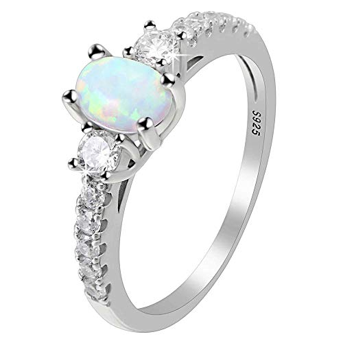 Ginger Lyne Collection Emily Oval Simulated Opal Sterling Silver CZ October Birthstone Ring
