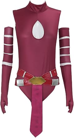 Women Tano Cosplay Top Bodysuit Belt Uniform Red with Gloves for Halloween Costume Deluxe Full set