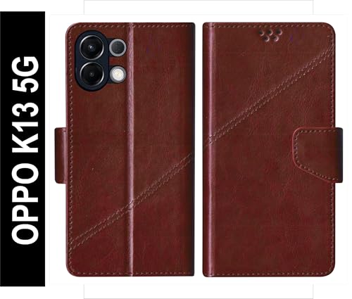 Image of SBMS Flip Cover for Oppo K13 5G Back Cover Case with Magnatic Closure | Inbuilt Stand | Card & Money Pocket (CoffeBrown)