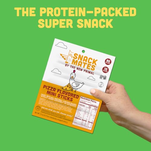 New Primal Snack Mates Pepperoni Pizza Chicken Sticks, Gluten Free Healthy Snacks for Kids, Low Sugar High Protein Back to School Snacks, Mini Paleo Jerky Meat Stick, 8g Protein, 50 Calories, 40 Pack