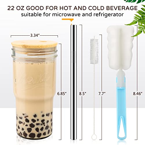 Hwaeyem 22 Oz Mason Jar, Drinking Jar Glass Cups For Hot Cold Coffee Beer Tea, 2 Different Lids For Drink And Storage, Drinking Cups For Home Travel Outside Driving, 4 Pcs #TOP6