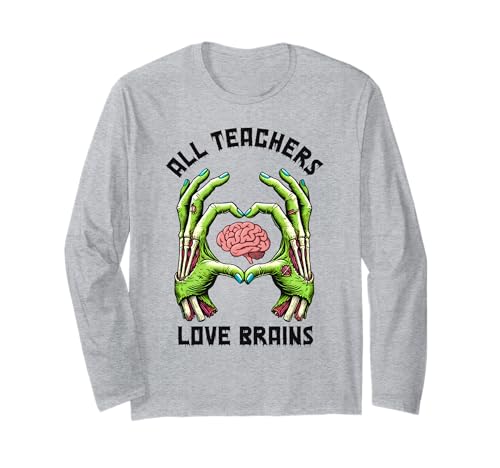 Todos los profesores aman cerebros zombi halloween divertido maestro manga larga
