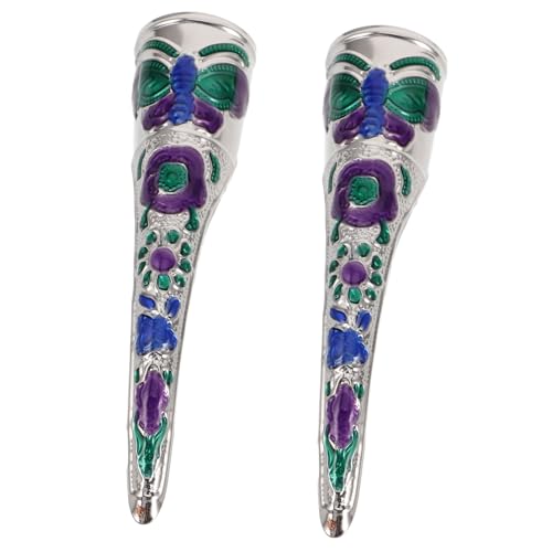 Beatifufu Set of 2 Vintage Knuckle Nail Rings Qing Inspired Full Cover Stage Enhancement for Women's Halloween Jewelry