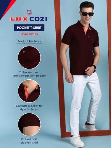 Image of Lux Cozi Men Cotton Regular Fit Polo Neck Half Sleeve Solid Casual T-Shirt with Chest Pocket | Pack of 2 |